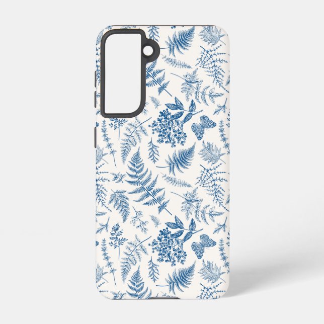 Blue Garden Butterfly & Floral Garden Pattern Samsung Galaxy S21 Case (Back)