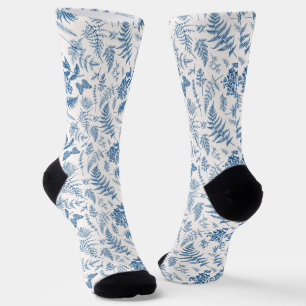 Blue Garden Butterfly & Floral Garden Pattern Socks
