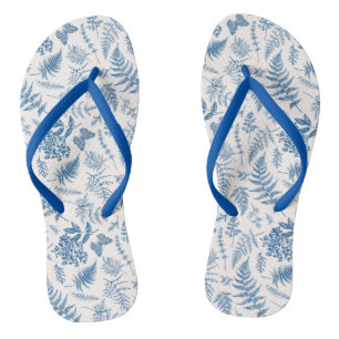 Blue Garden Butterfly & Floral Garden Pattern Thongs