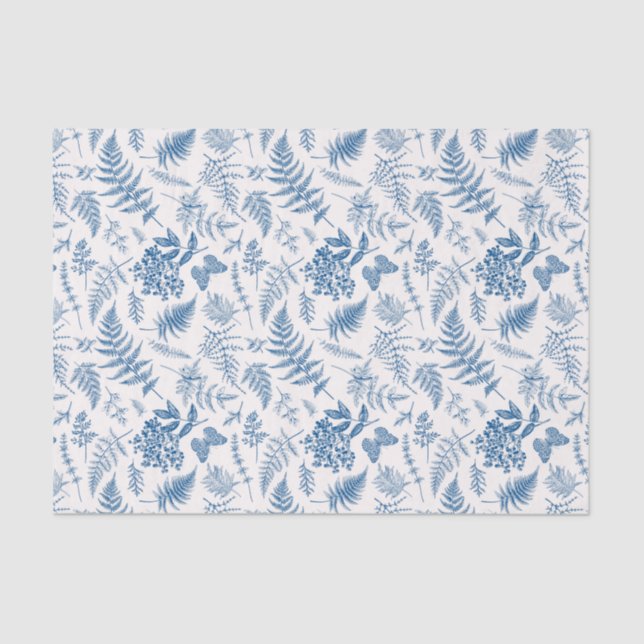 Blue Garden Butterfly & Floral Garden Pattern Tissue Paper (Front)