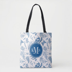 Blue Garden Butterfly & Floral Garden Pattern Tote Bag