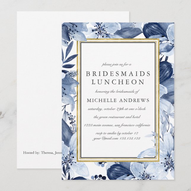 Blue Garden  Chic Bridesmaids Luncheon Wedding Invitation (Front/Back)