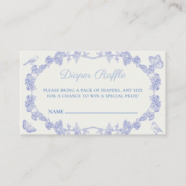 Blue Garden Chinoiserie Diaper Raffle Ticket Enclosure Card (Front)