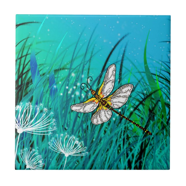 Blue Garden Dragonfly Tile (Front)