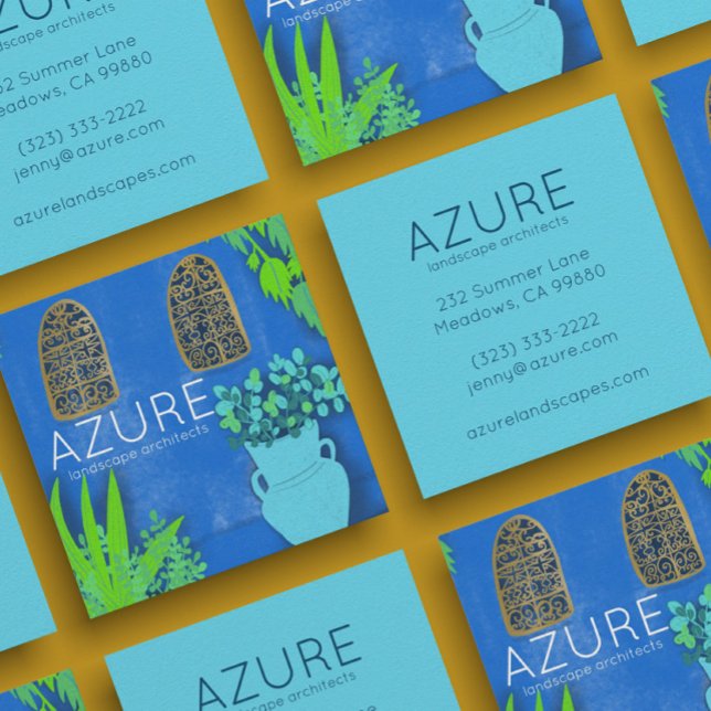 Blue Garden Florist Landscaper Architect Square Business Card (Creator Uploaded)