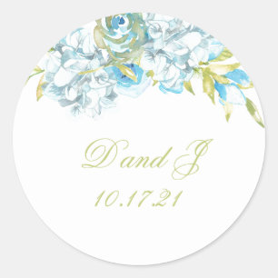 Blue Garden Flowers Wedding Classic Round Sticker
