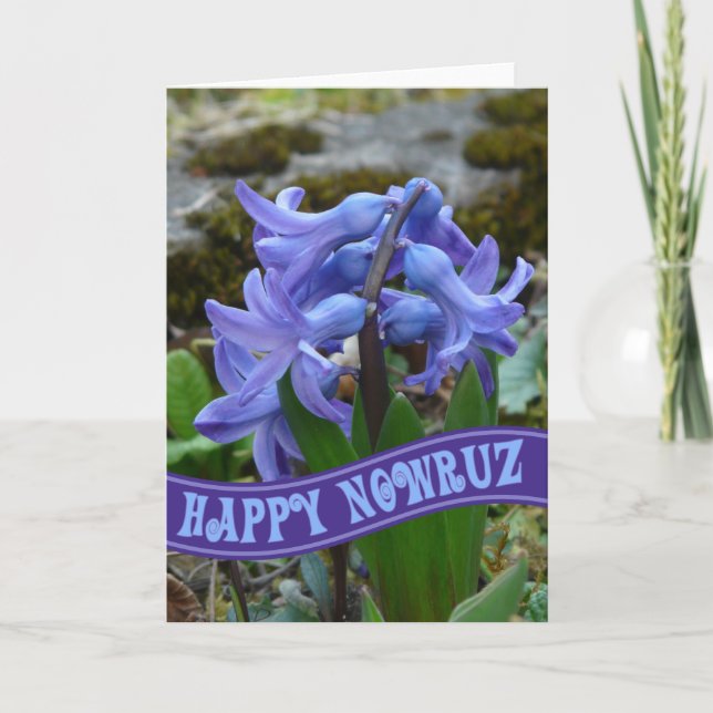 Blue Garden Hyacinth Iranian New Year Nowrooz Card (Front)