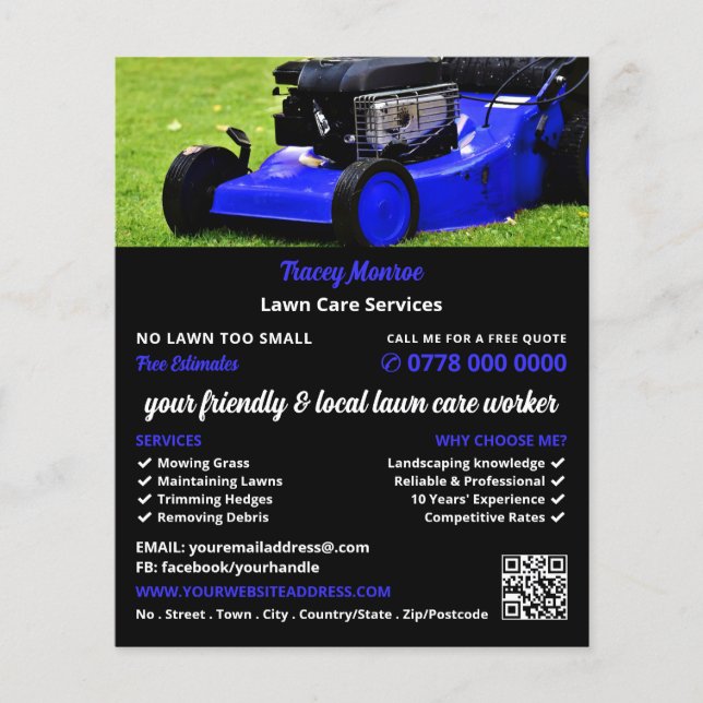 Blue Garden Lawn-Mower, Lawn Care Services Flyer (Front)