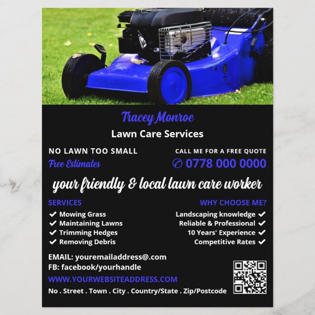 Blue Garden Lawn-Mower, Lawn Care Services Flyer (Front)
