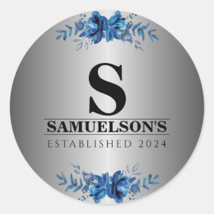 Blue Garden Soirée Metallic Silver Classic Round Sticker