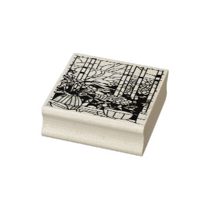 Blue Garden Stained Glass Rubber Stamp