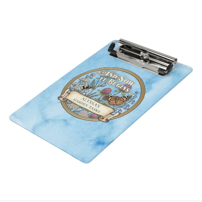 Blue Garden Tasks Custom Planning Mini Clipboard (Angled3)