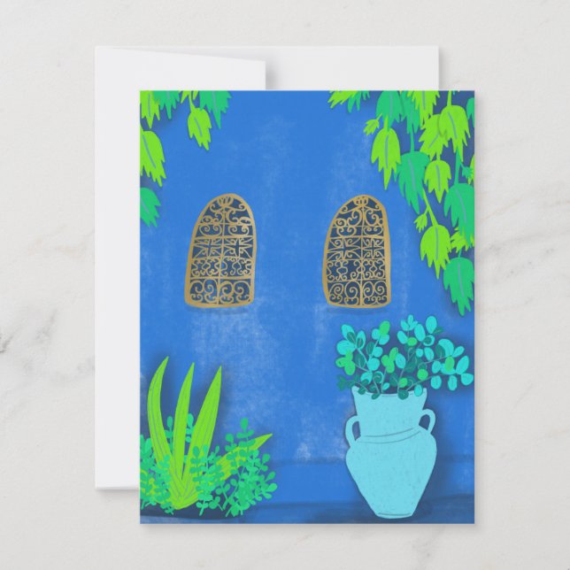 Blue Garden Wall Exotic Secret Jardin Majorelle Card (Front)