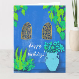 Blue Garden Wall Majorelle Jardin Morocco BIRTHDAY Card
