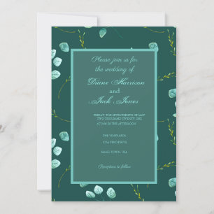 Blue Garden Watercolor Stems Wedding Invitation