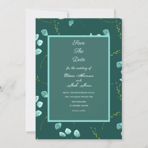 Blue Garden Watercolor Stems Wedding Save The Date Invitation
