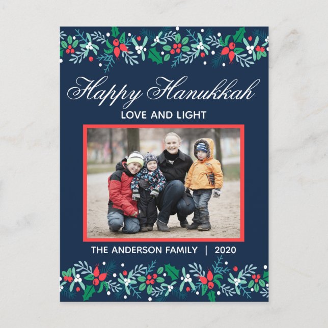 Blue Garland Hanukkah - Postcard (Front)