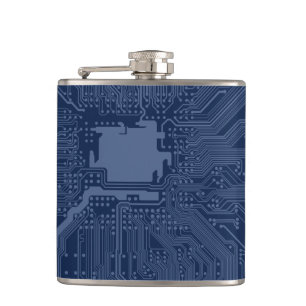 Blue Geek Motherboard Circuit Pattern Hip Flask