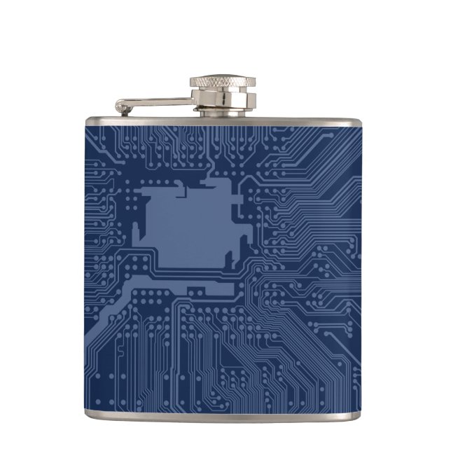 Blue Geek Motherboard Circuit Pattern Hip Flask (Front)