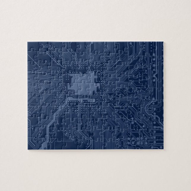 Blue Geek Motherboard Circuit Pattern Jigsaw Puzzle (Horizontal)