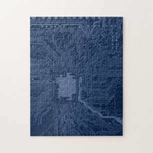 Blue Geek Motherboard Circuit Pattern Jigsaw Puzzle
