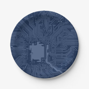 Blue Geek Motherboard Circuit Pattern Paper Plate