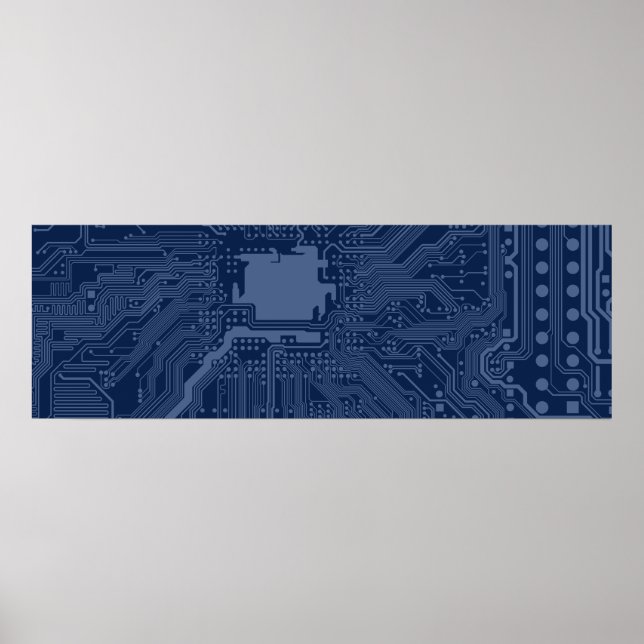 Blue Geek Motherboard Circuit Pattern Poster (Front)