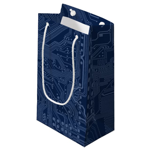 Blue Geek Motherboard Circuit Pattern Small Gift Bag (Front Angled)
