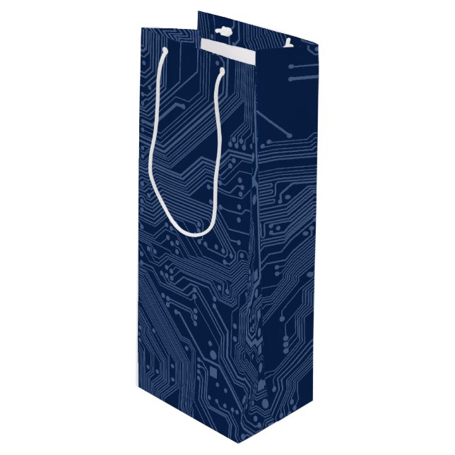 Blue Geek Motherboard Circuit Pattern Wine Gift Bag (Front Angled)