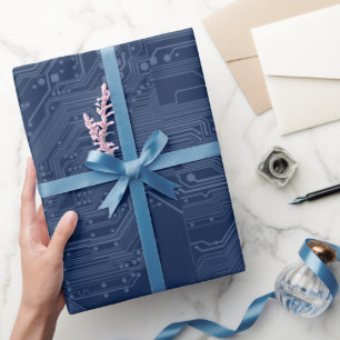 Blue Geek Motherboard Circuit Pattern Wrapping Paper