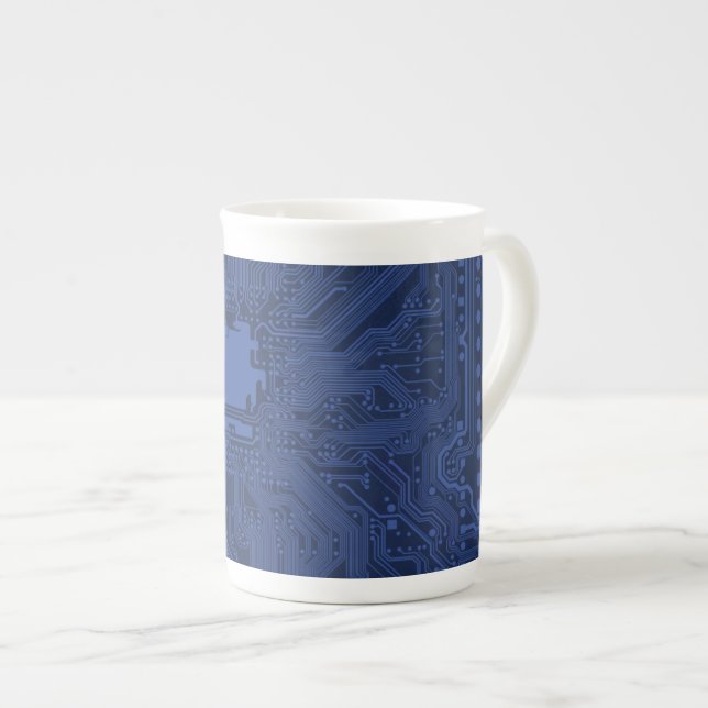 Blue Geek Motherboard Pattern Bone China Mug (Front Right)