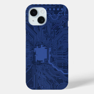 Blue Geek Motherboard Pattern iPhone 15 Case