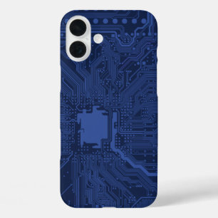 Blue Geek Motherboard Pattern iPhone 16 Plus Case