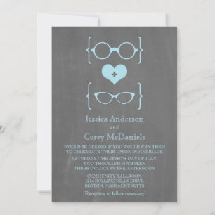 Blue Geeky Glasses Chalkboard Wedding Invite