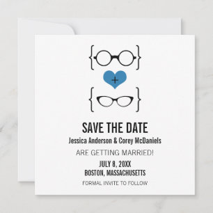 Blue Geeky Glasses Save the Date Announcement