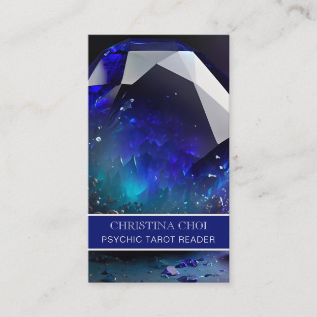 Blue Gemstone Crystal Psychic Tarot Reader QR Code Business Card (Front)