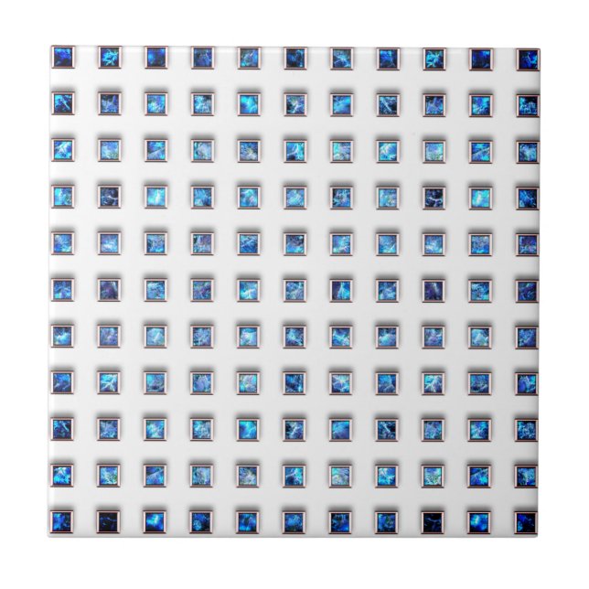 Blue Gemstone Squares - Beautiful Silver Jewels - Ceramic Tile (Front)