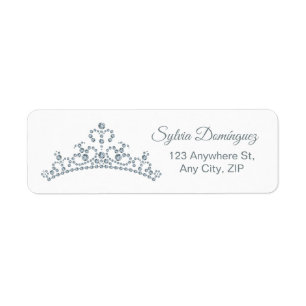 Blue gemstones Tiara Quinceanera Return Address Label