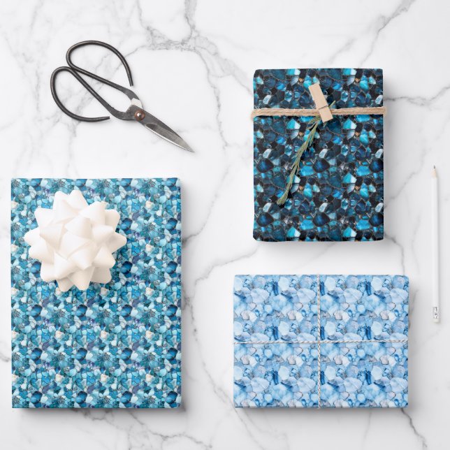 Blue Gemstones Wrapping Paper Sheet (Front)