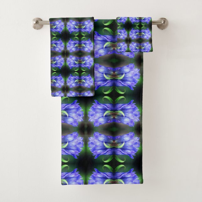 Blue Gentian Flower Abstract Art  Bath Towel Set (Insitu)