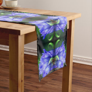 Blue Gentian Flower Abstract Art Short Table Runner