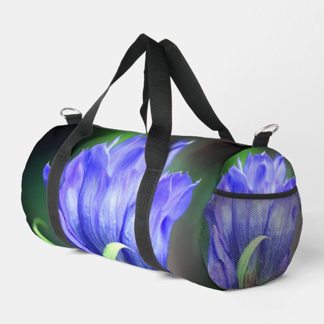 Blue Gentian Flower Duffle Bag (Right Corner)