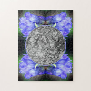 Blue Gentian Flower Frame Add Your Own Photo Jigsaw Puzzle