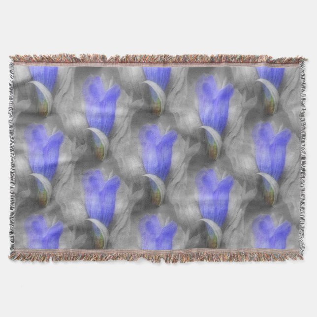 Blue Gentian Flower Nature Art Pattern Throw Blanket (Front)