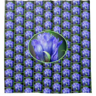 Blue Gentian Flower Pattern Shower Curtain