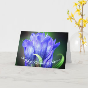 Blue Gentian Flower Personalised Birthday  Card