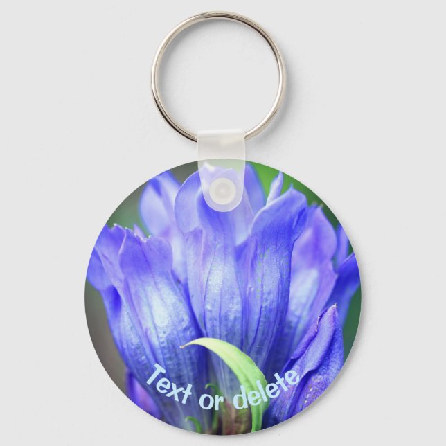 Blue Gentian Flower Personalised Key Ring (Front)