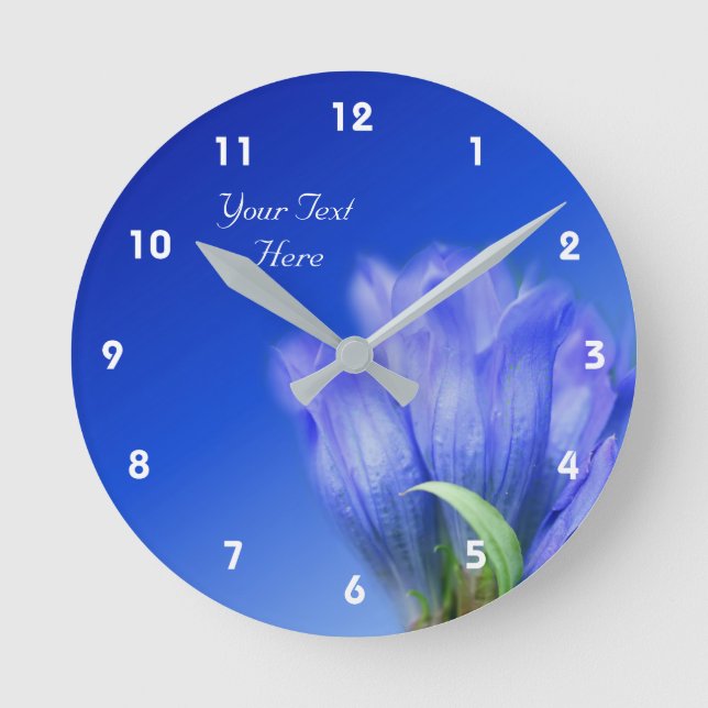 Blue Gentian Flower Personalised Round Clock (Front)