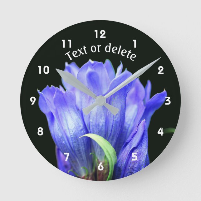 Blue Gentian Flower Personalised  Round Clock (Front)