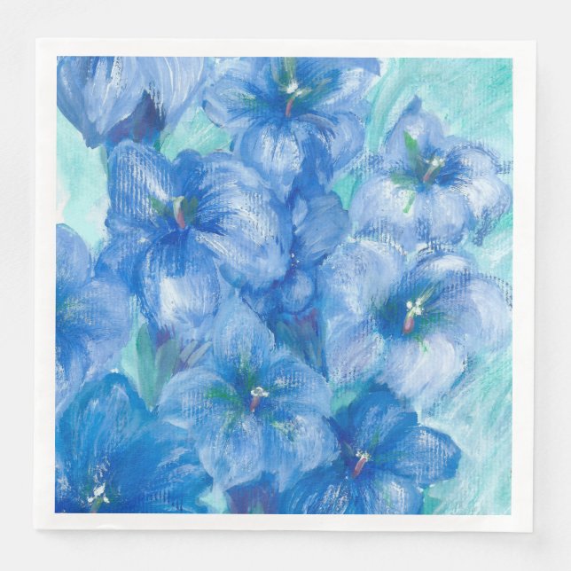 Blue Gentian Flowers Painting  Napkin (Front)